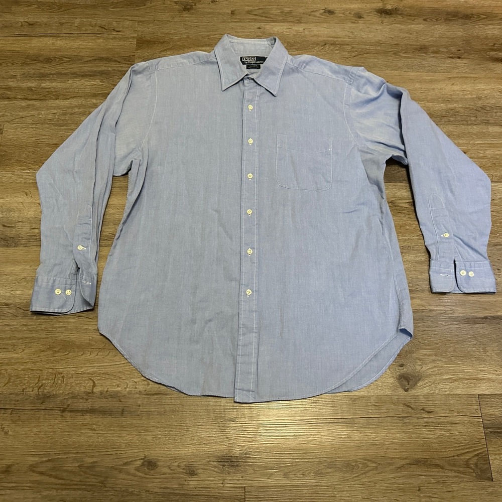 Polo Ralph Lauren Andrew Mens Blue Herringbone Button‎ Down Shirt 16.5 34/35